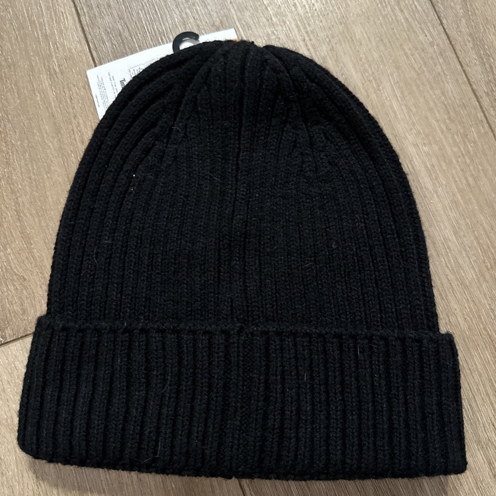 Timberland Men's Cuffed Ribbed Black Hat Knit Beanie One Size - Picture 2 of 4